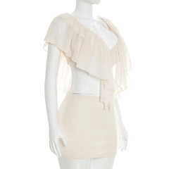 Ruffled V-Neck Crop Top And Mini Skirt Set