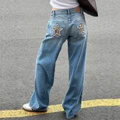 Leopard Print Star Straight-Leg Jeans