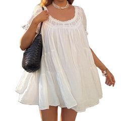 White Puff Sleeve Babydoll Mini Dress
