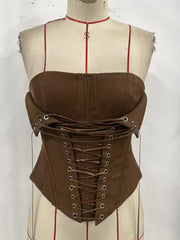 Brown Corset Lace Up Top
