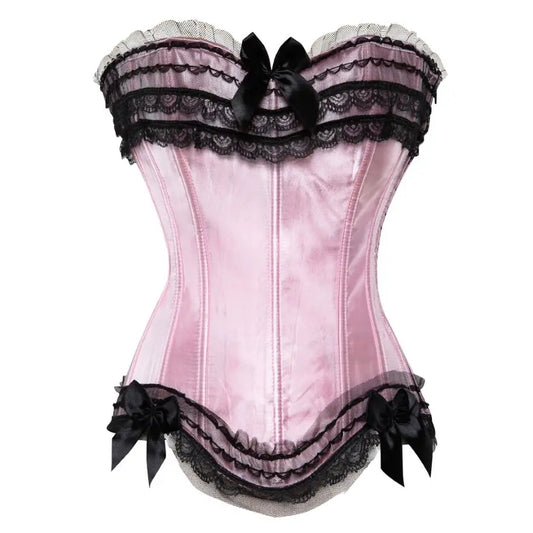 Satin Bow Lace Strapless Corset Top