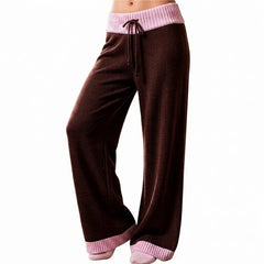 Colour Block Knit Wide Leg Drawstring Pants