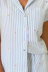 Striped Heart Short Sleeve Top And Shorts Sleepwear Set