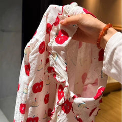 Red Apple Print Collar Long Sleeve Shirt And Pants Pajama Set