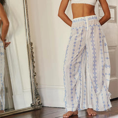 Printed Elastic Mid Rise Wide Leg Trousers