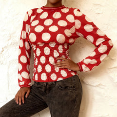 Long Sleeve Ruched Polka Dot