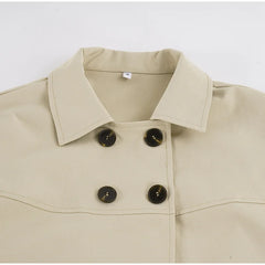Khaki Double Breasted Side Pocket Cropped Jacket