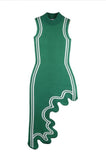 Asymmetrical Wavy Hem Round Collar Knit Midi Dress