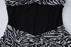 Zebra Print Spaghetti Strap Mesh Corset Patchwork Maxi Dress