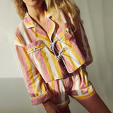Printed Front Tie Up Bowknot Blouse and Shorts Set