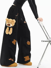 Bear Embroidery Wide Leg Sweatpants