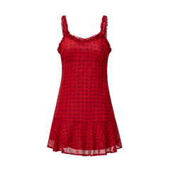 Red Polka Dot Ruffle Edge Mini Dress