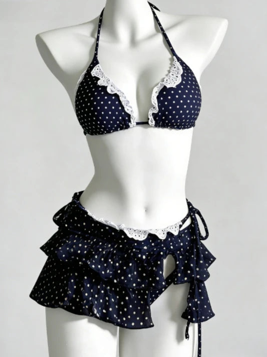 Triangle Bikini With Ruffle Cover Up Skirt Two Piece Set