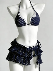 Triangle Bikini With Ruffle Cover Up Skirt Two Piece Set