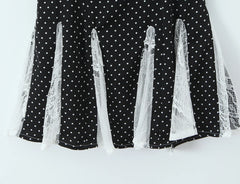Black Polka Dot Lace Patchwork Ruffle Hem Strappy Mini Dress