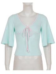 Blue Bell Half Sleeve Pink Trim Top