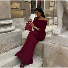 Burgundy Off Shoulder Fold Knit Midi Dress  ﻿ Free From Label