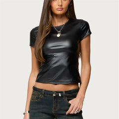 Black Short Sleeve Faux Feather Top