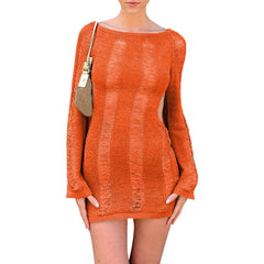 Long Sleeve Open Back Mini Dress