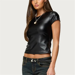 Black Short Sleeve Faux Feather Top