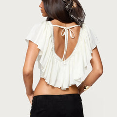 White Frill Trim V-Neck Crop Top