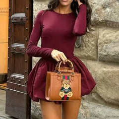 Long Sleeve Puff Baloon Fit Mini Dress