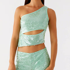 One Shoulder Sequin Tank Top