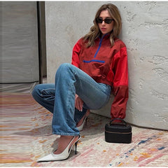Color Block Collared Zip Up Jacket