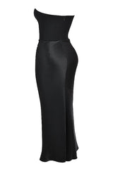 Black Corset Tube Satin Maxi Dress - Free From Label