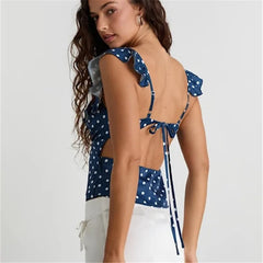 Polka Dot Ruffled Tie Up Top