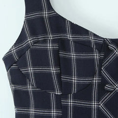 Blue Plaid Print Buttoned Tank Mini Dress