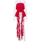Red Ruffled Lace Up Tube Top