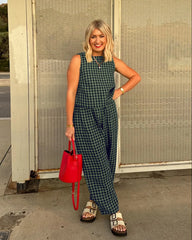 Printed Plaid Sleeveless Vest And Wide Pants Set