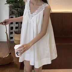 Lace V-neck Strap Tank A lined Mini Dress