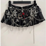Black Micro Pleated Cross Chain Skirt