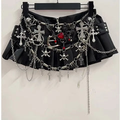 Black Micro Pleated Cross Chain Skirt - Free From Label