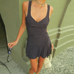 Black Polka Dot Tank Top And Mini Skirt Set