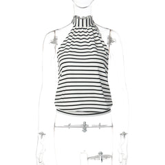 Black and White Striped Halter Top
