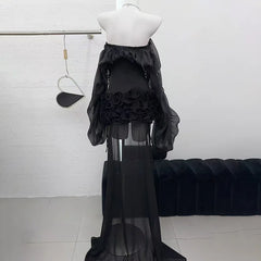 Off-Shoulder Long Sleeve Ruffles Mini Dress