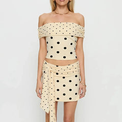 Polka Dots Print Off Shoulder Crop Top and Mini Skirt Set