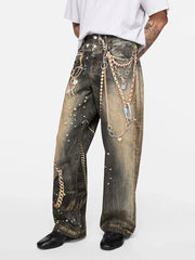 Gradient Wash Rivet Accent Wide Leg Jeans
