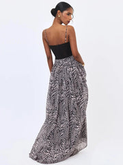 Zebra Print Spaghetti Strap Mesh Corset Patchwork Maxi Dress