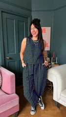 Printed Plaid Sleeveless Vest And Wide Pants Set