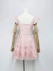 Eyelet Bow Waist Mini Dress