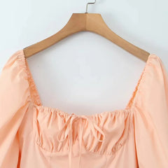 Orange Puff Quarter Sleeve Square Neck Mini Dress