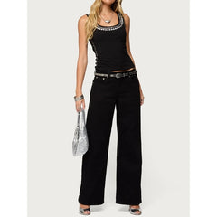 Black Studded Silver Rivet Tank Top