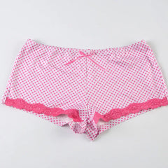 Pink checkered shorts with lace trim 