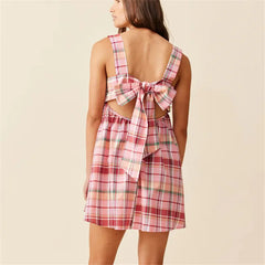 Babydoll Square Neck Back Bow Tie Mini Dress