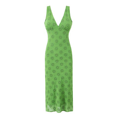 Green Embroidery Hollow Out Tie Bow Midi Tank Dress