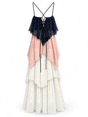 Polka Dot Colorblock Layered Maxi Dresses